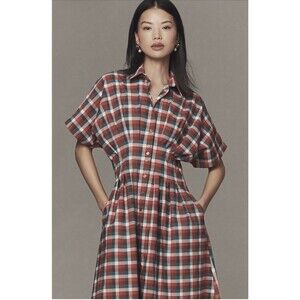 Exquise Anthropologie Midi Dress Raspberry Tobie Button Front Shirt Medium NWT